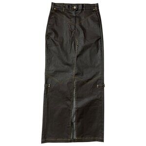 NTK Rodeo Jean Coated‎ Denim Maxi Skirt Size 26 Brown Western Front Slit